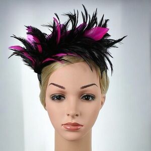 Stunning Black & Hot Pink Feathered Headband - Brand New! Costume Headpiece